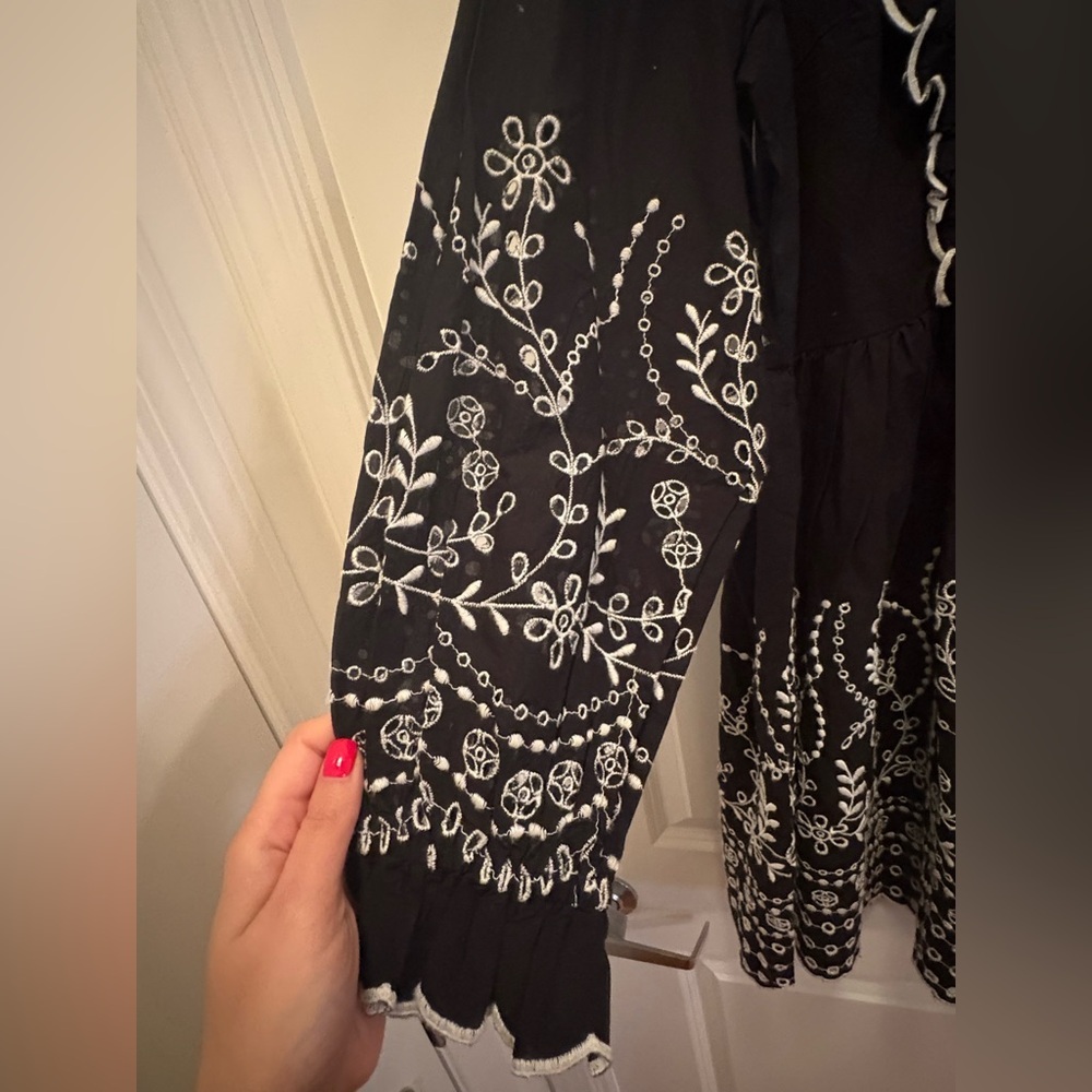 YAS Embroidered Cotton Mini Dress Black White Size US 6 NWT - Picture 12 of 16
